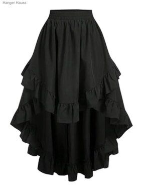 Plus Size Ruffle Hem High Low Asymmetrical Midi Skirt Elastic Waist